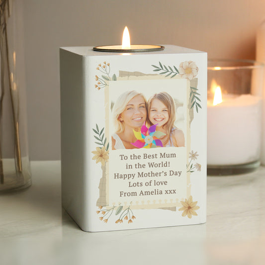 Personalised Wild Flowers Photo Upload Tealight Holder