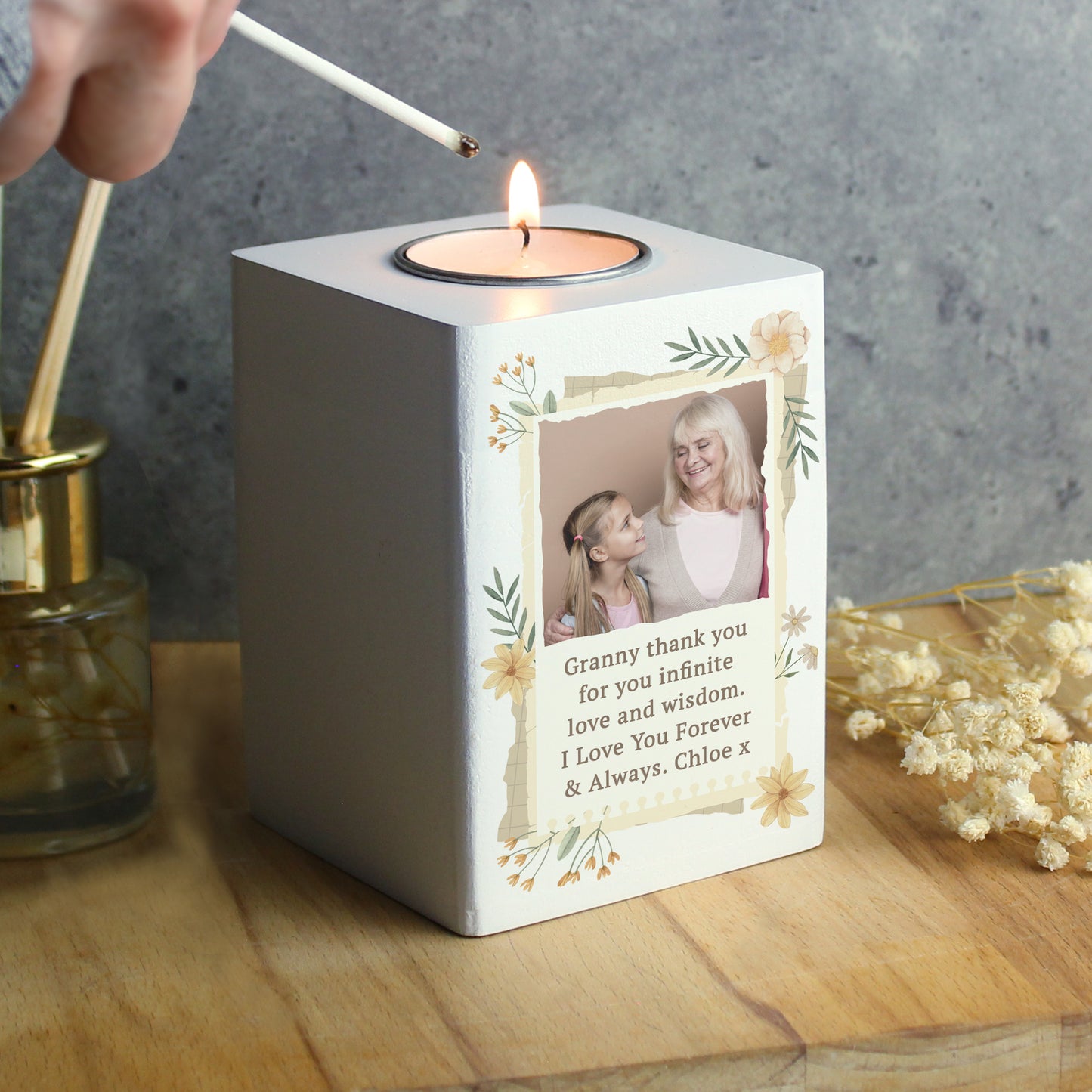 Personalised Wild Flowers Photo Upload Tealight Holder - MK&JD Gifts