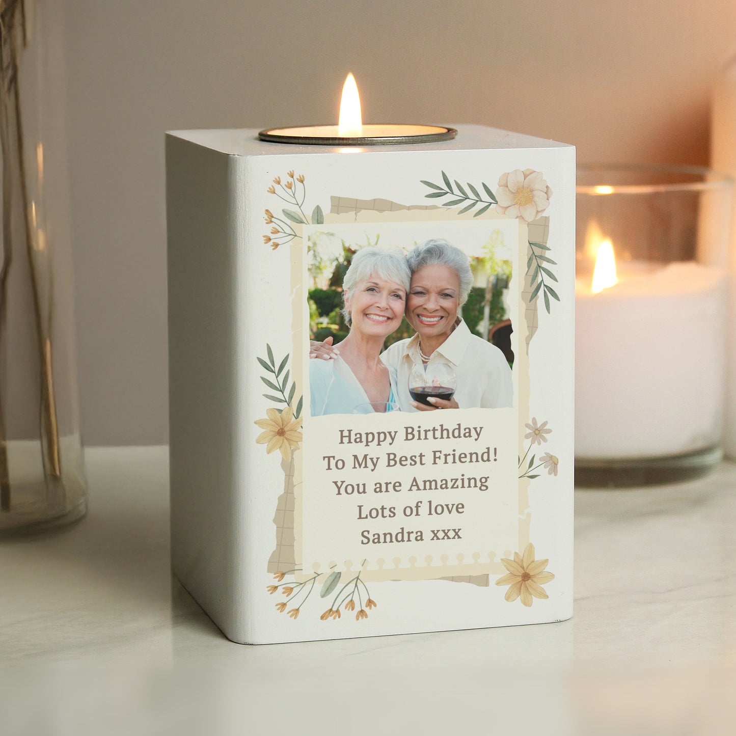 Personalised Wild Flowers Photo Upload Tealight Holder - MK&JD Gifts