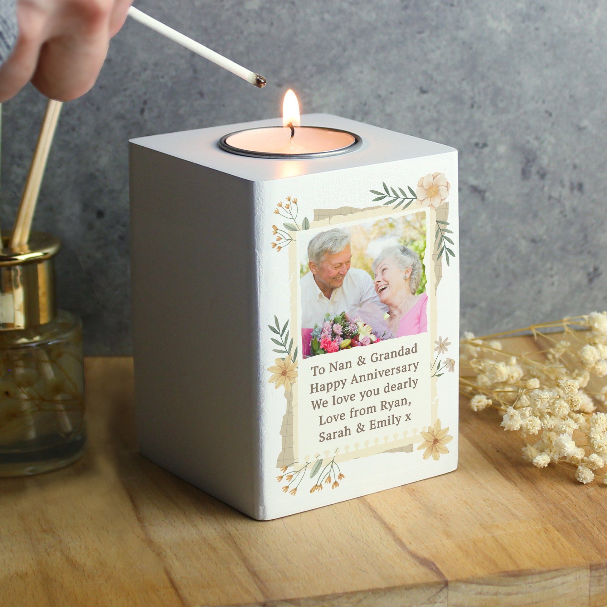 Personalised Wild Flowers Photo Upload Tealight Holder - MK&JD Gifts