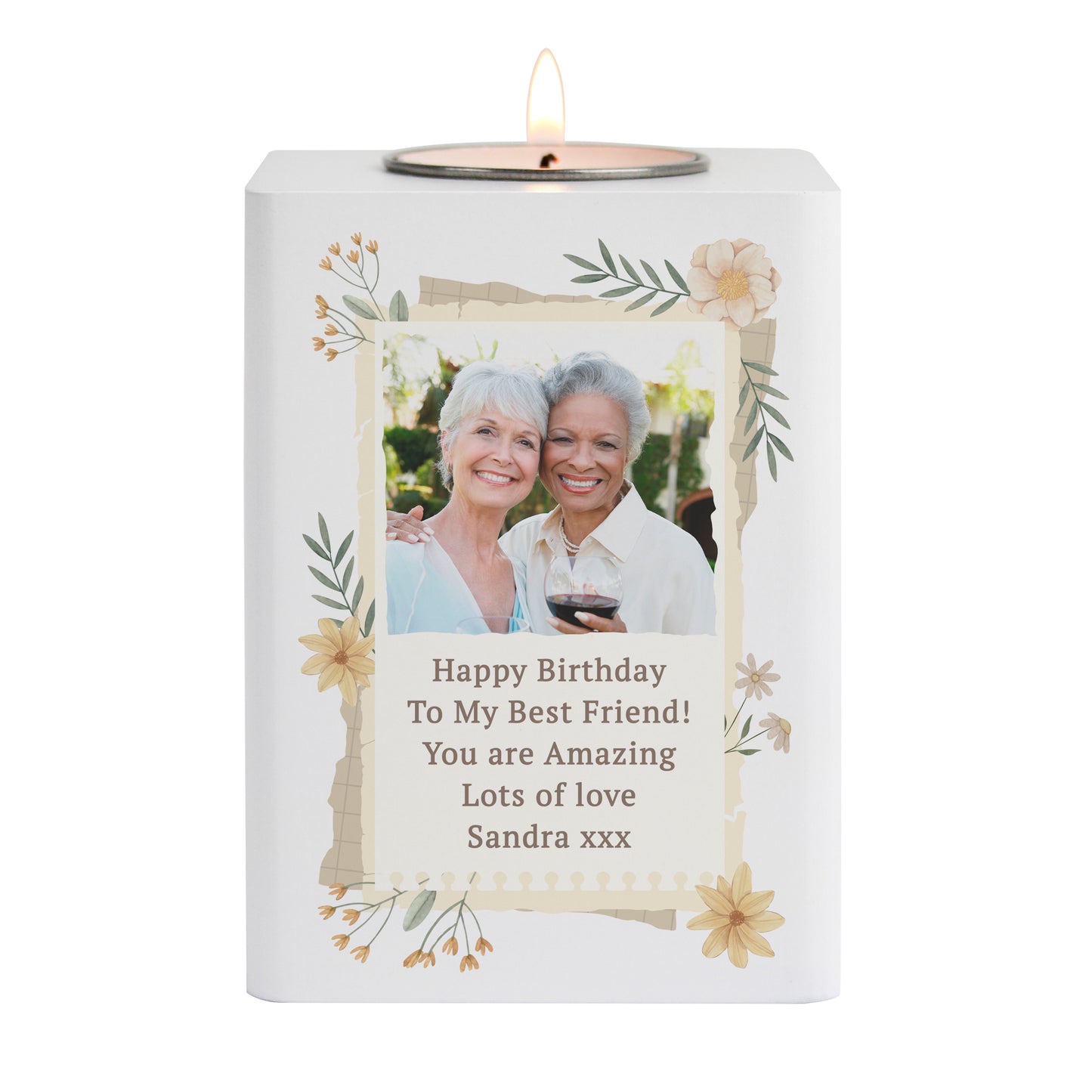 Personalised Wild Flowers Photo Upload Tealight Holder