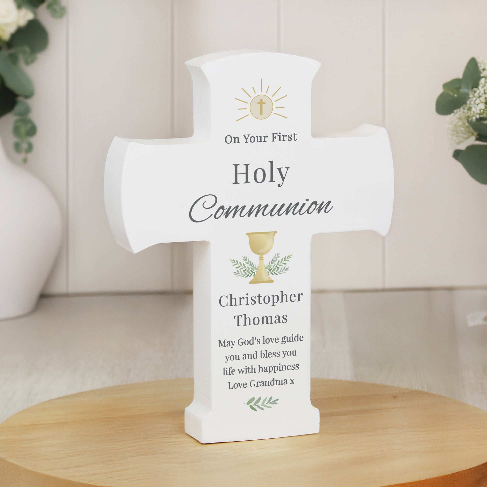 Personalised Holy Communion Cross Wooden Ornament - MK&JD Gifts