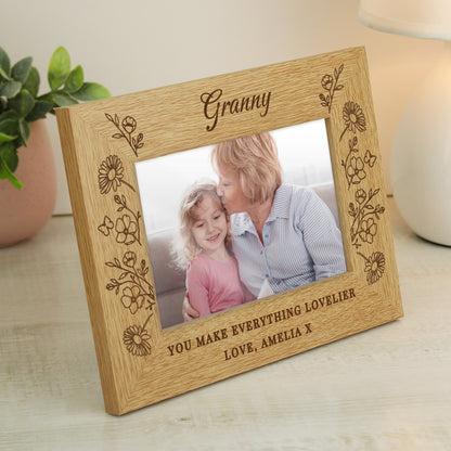 Personalised Wild Flowers 6x4 Oak Finish Photo Frame - MK&JD Gifts