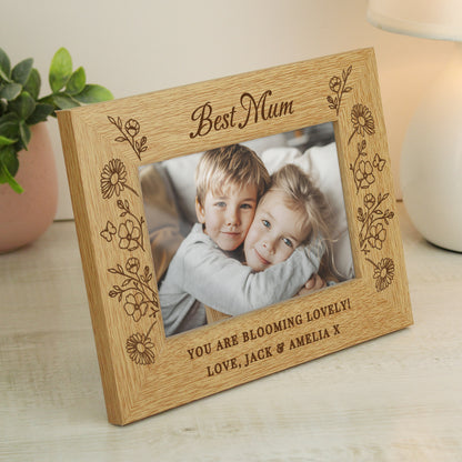 Personalised Wild Flowers 6x4 Oak Finish Photo Frame - MK&JD Gifts