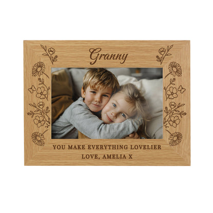 Personalised Wild Flowers 6x4 Oak Finish Photo Frame