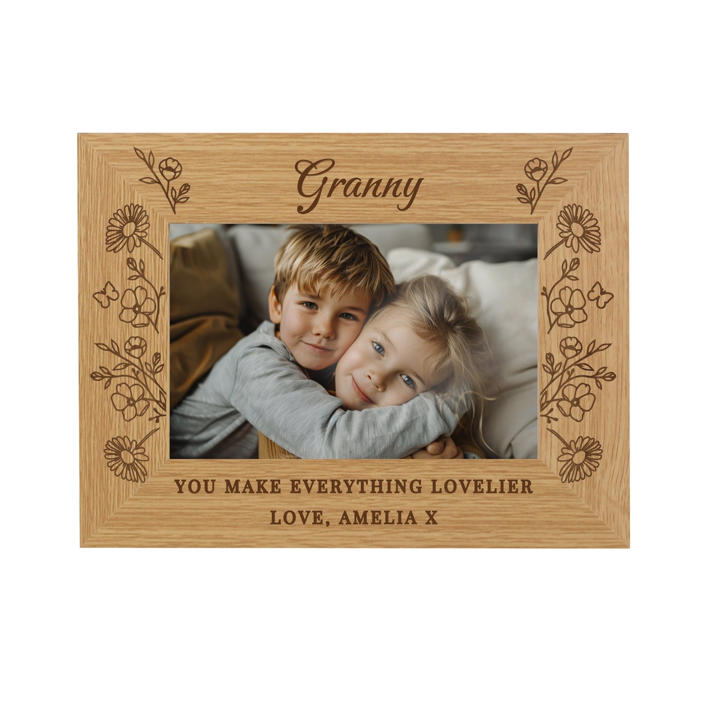 Personalised Wild Flowers 6x4 Oak Finish Photo Frame - MK&JD Gifts