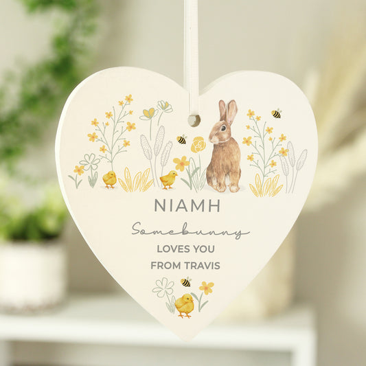 Personalised Spring Bunny Wooden Heart Ornament - MK&JD Gifts