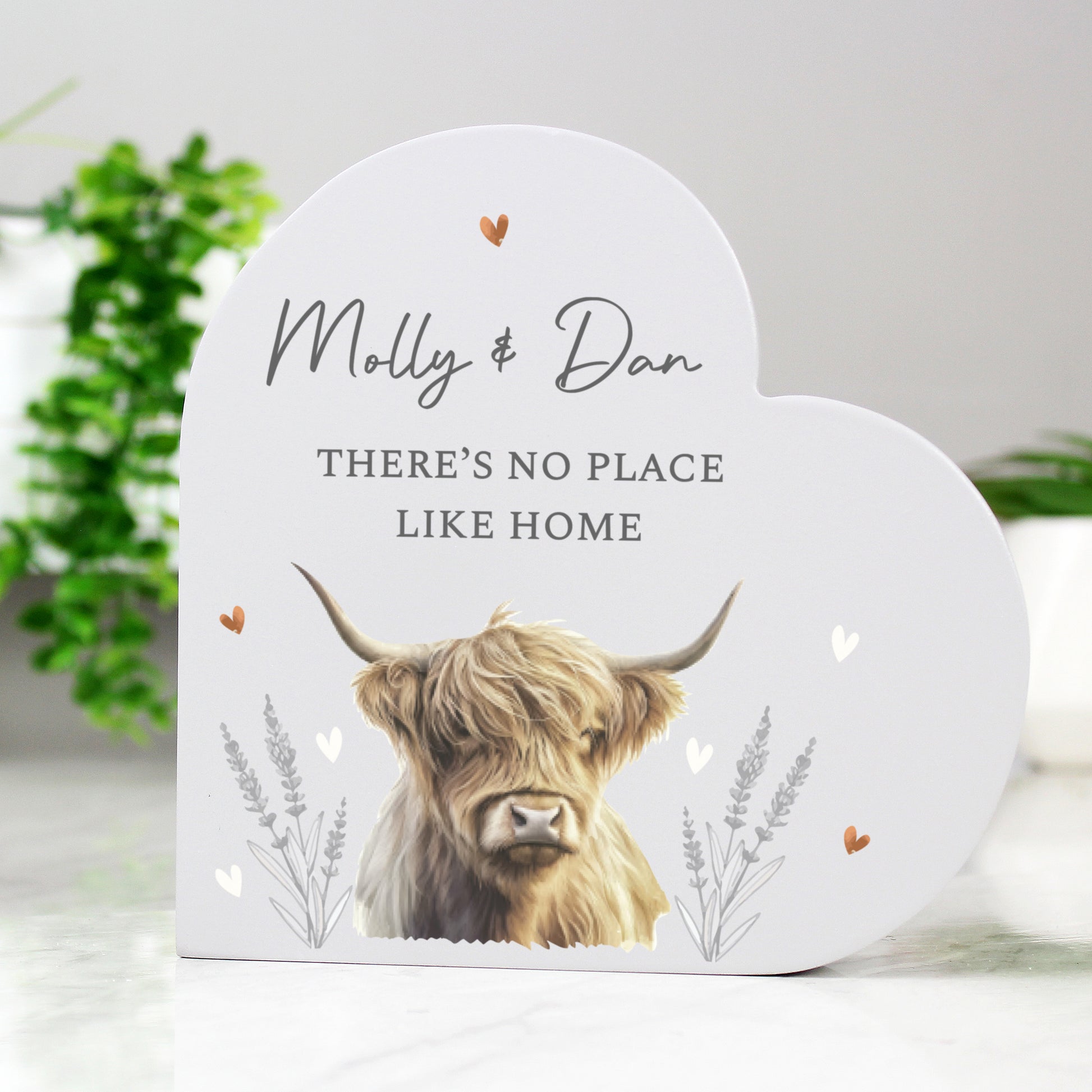 Personalised Highland Cow Wooden Heart Ornament - MK&JD Gifts
