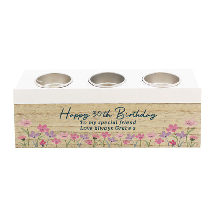Personalised Floral Wooden Triple Tea Light Box