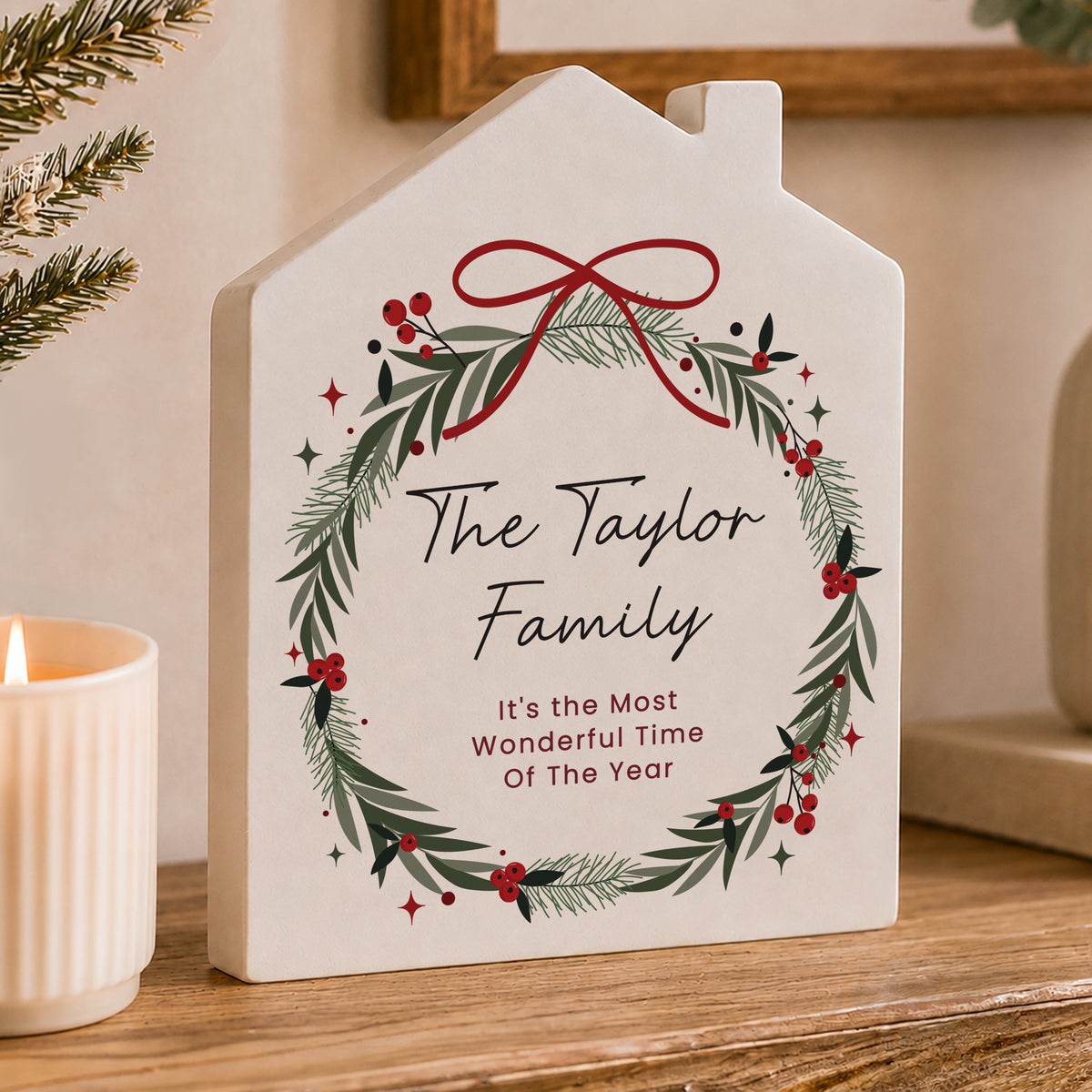 Personalised Green Christmas Wreath House Ornament - MK&JD Gifts