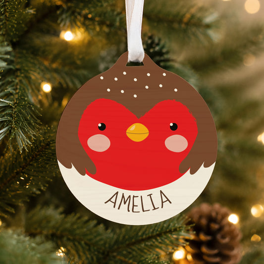 Personalised Robin Wooden Bauble - MK&JD Gifts