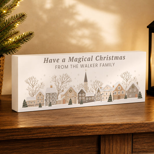 Personalised Christmas House Scene Wooden Mantle Block - MK&JD Gifts