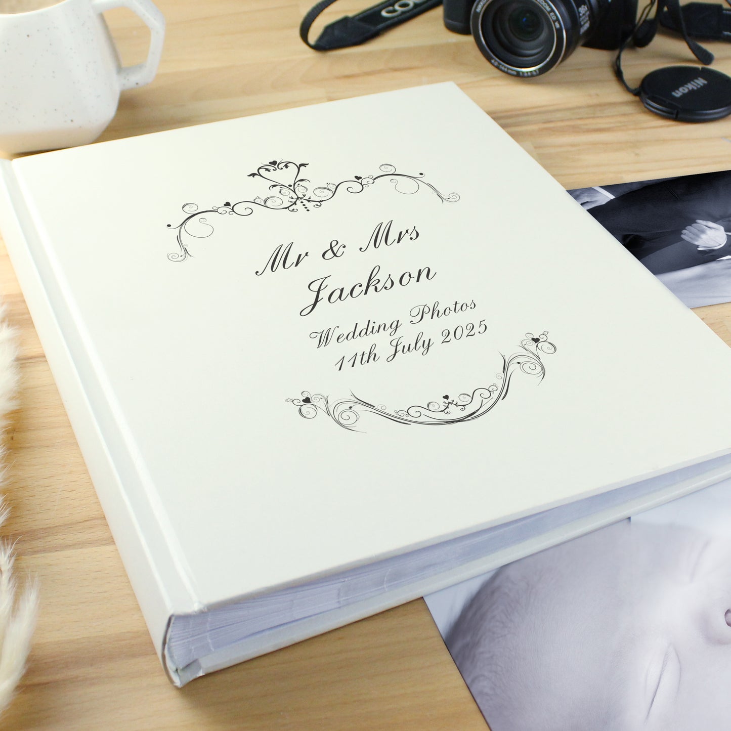 Personalised Black Ornate Swirl Traditional Photo Album - MK&JD Gifts