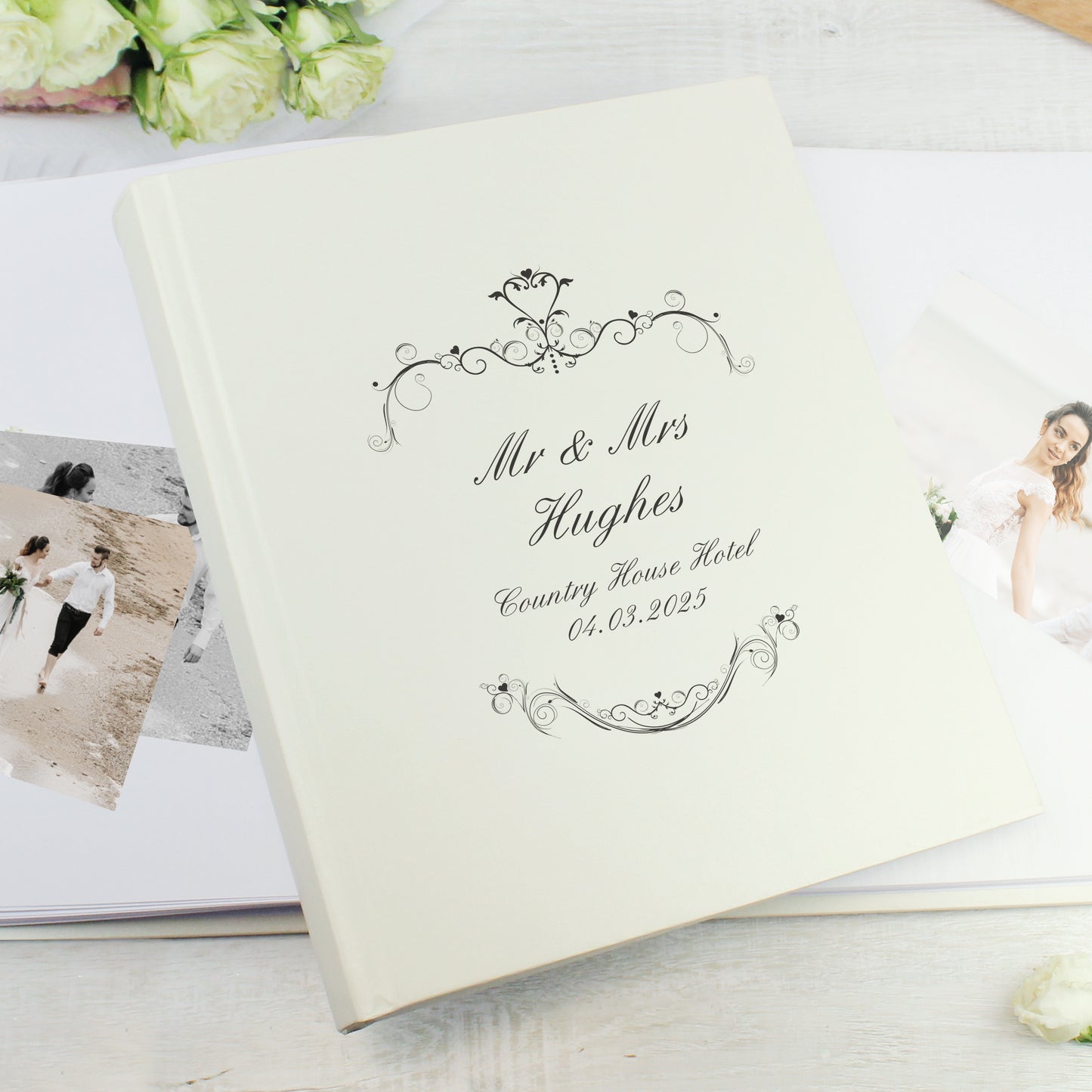 Personalised Black Ornate Swirl Traditional Photo Album - MK&JD Gifts