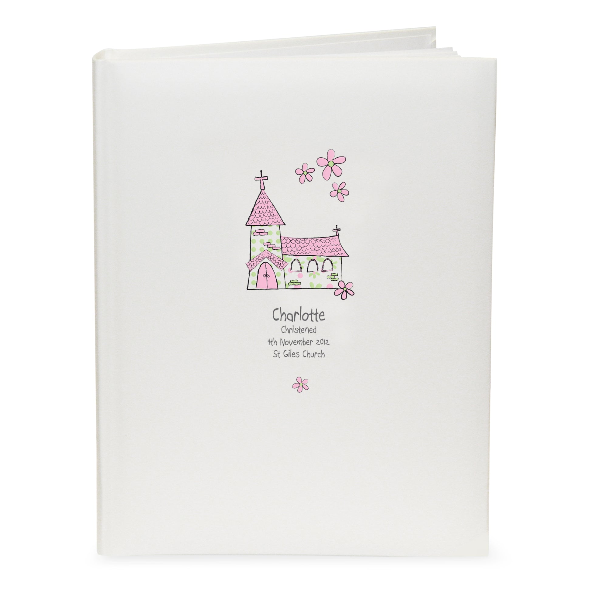 Personalised Whimsical Church Pink Traditional Photo Album - MK&JD Gifts