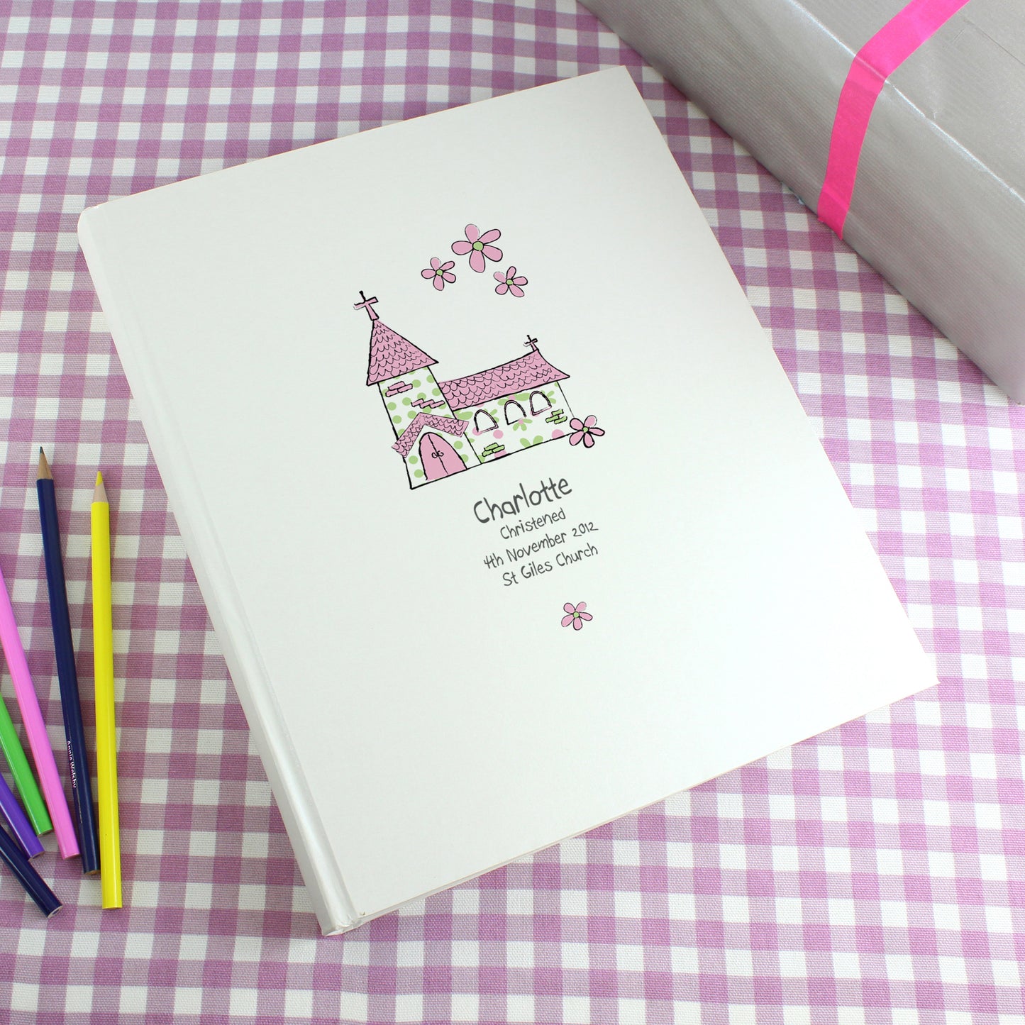 Personalised Whimsical Church Pink Traditional Photo Album - MK&JD Gifts
