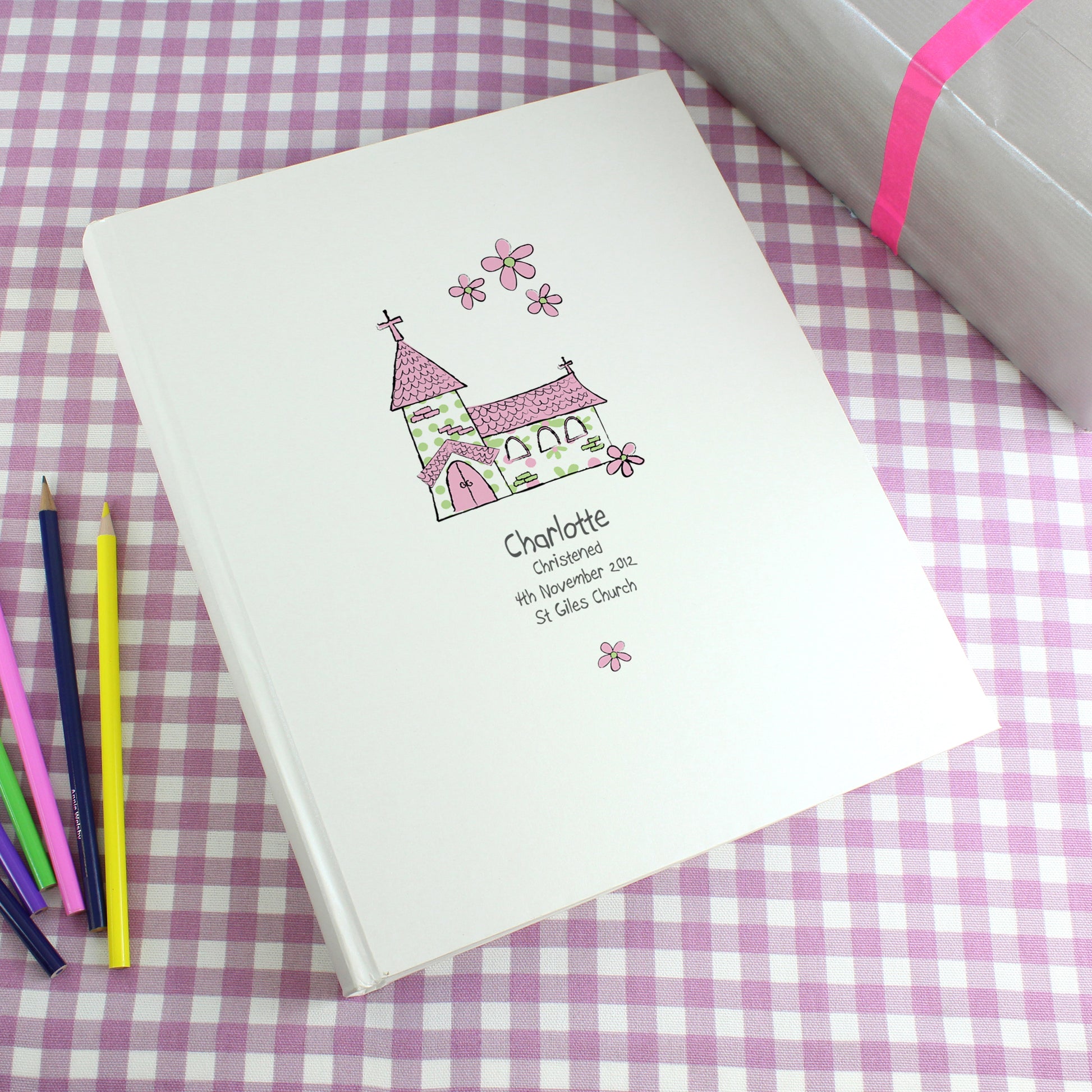 Personalised Whimsical Church Pink Traditional Photo Album - MK&JD Gifts