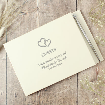 Personalised Hearts Design Hardback Guest Book & Pen - MK&JD Gifts