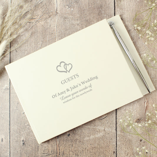 Personalised Hearts Design Hardback Guest Book & Pen - MK&JD Gifts