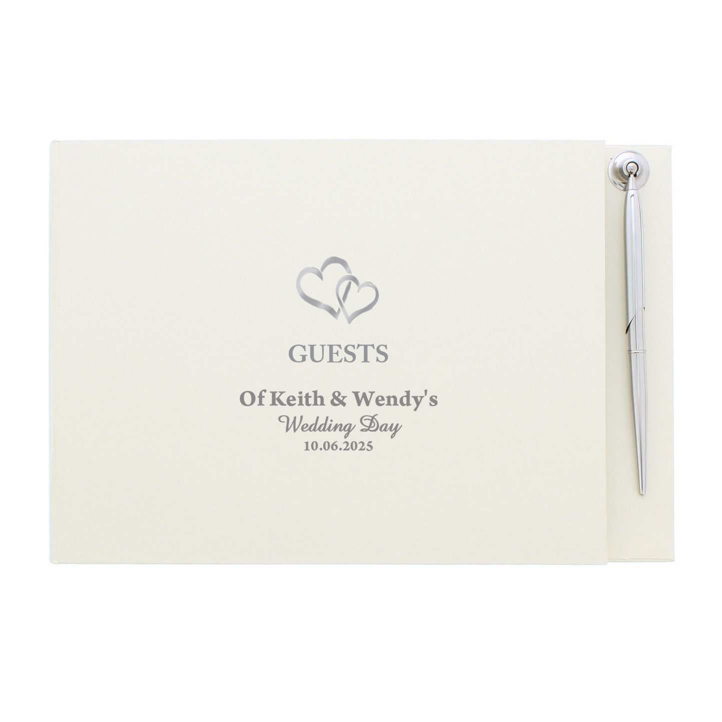 Personalised Hearts Design Hardback Guest Book & Pen - MK&JD Gifts