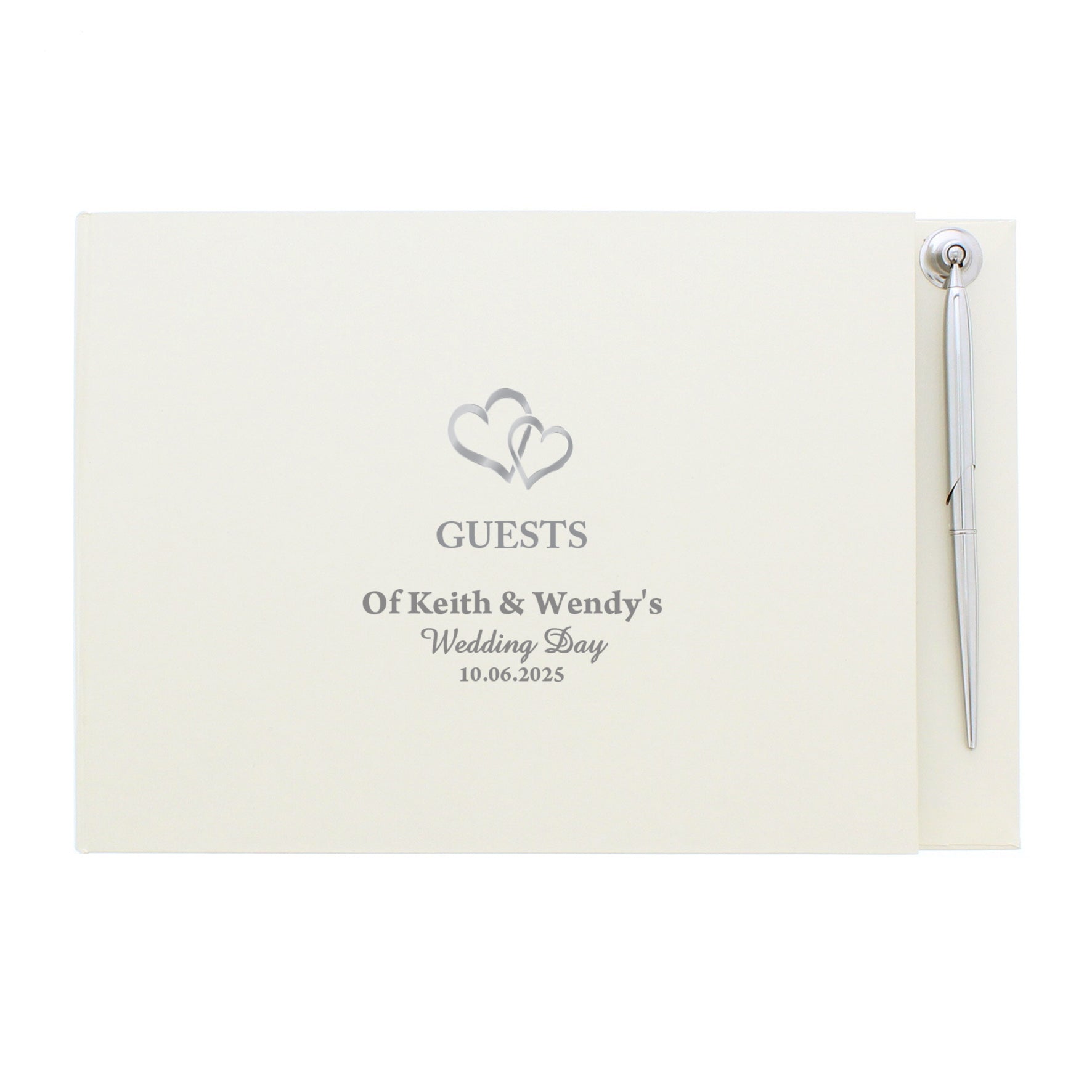Personalised Hearts Design Hardback Guest Book & Pen - MK&JD Gifts