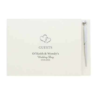 Personalised Hearts Design Hardback Guest Book & Pen - MK&JD Gifts