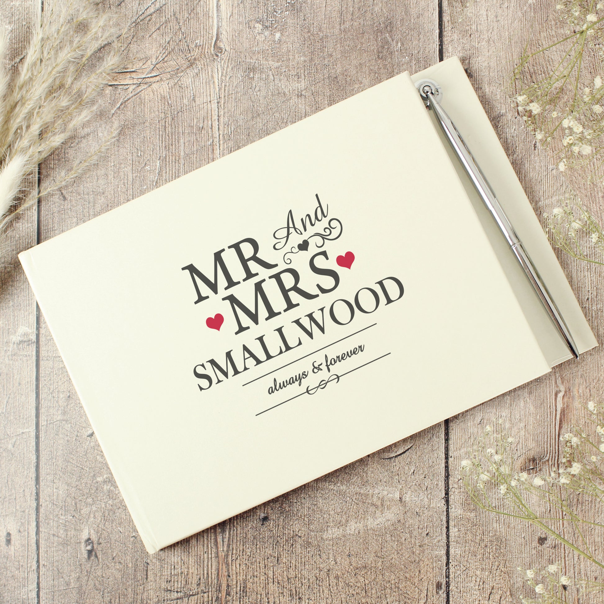 Personalised Mr & Mrs Hardback Guest Book & Pen - MK&JD Gifts