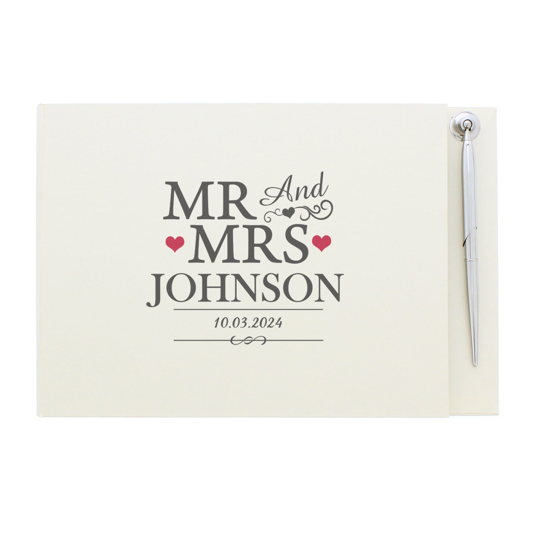Personalised Mr & Mrs Hardback Guest Book & Pen - MK&JD Gifts