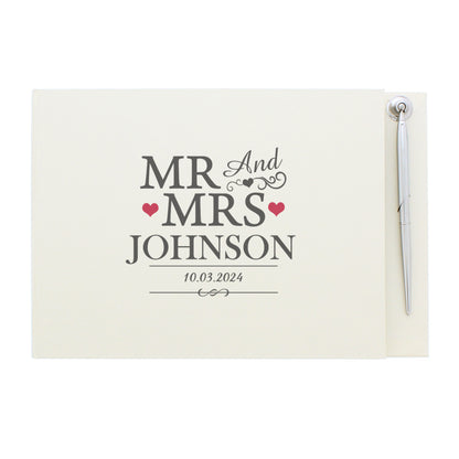 Personalised Mr & Mrs Hardback Guest Book & Pen - MK&JD Gifts