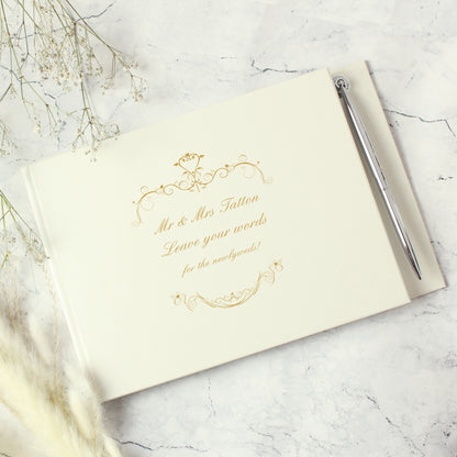 Personalised Gold Ornate Swirl Hardback Guest Book & Pen - MK&JD Gifts