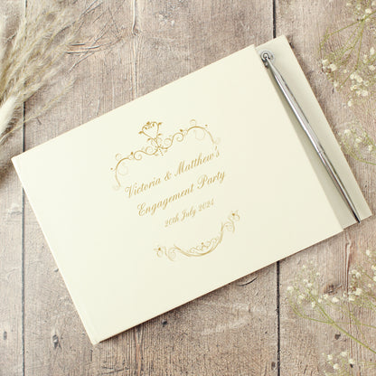 Personalised Gold Ornate Swirl Hardback Guest Book & Pen - MK&JD Gifts