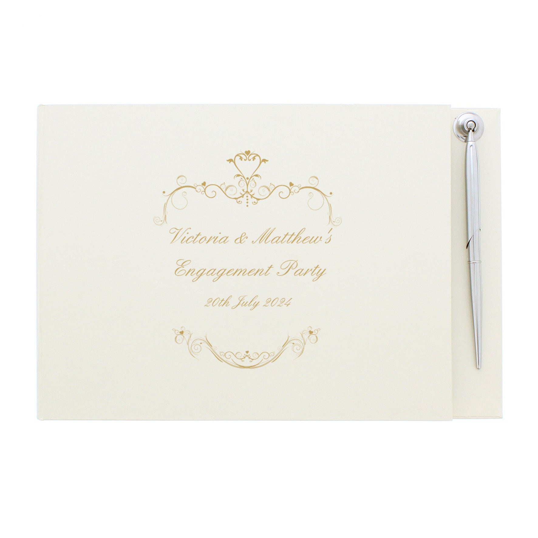 Personalised Gold Ornate Swirl Hardback Guest Book & Pen - MK&JD Gifts