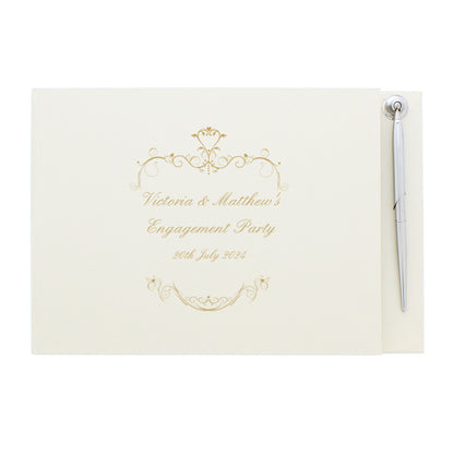 Personalised Gold Ornate Swirl Hardback Guest Book & Pen - MK&JD Gifts