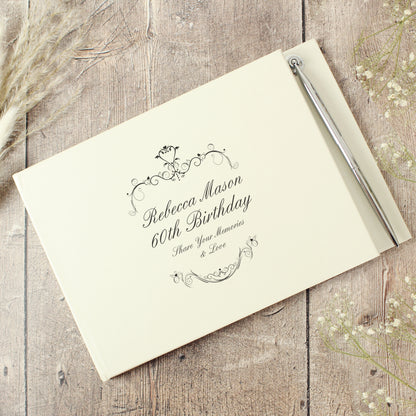Personalised Ornate Swirl Hardback Guest Book & Pen - MK&JD Gifts
