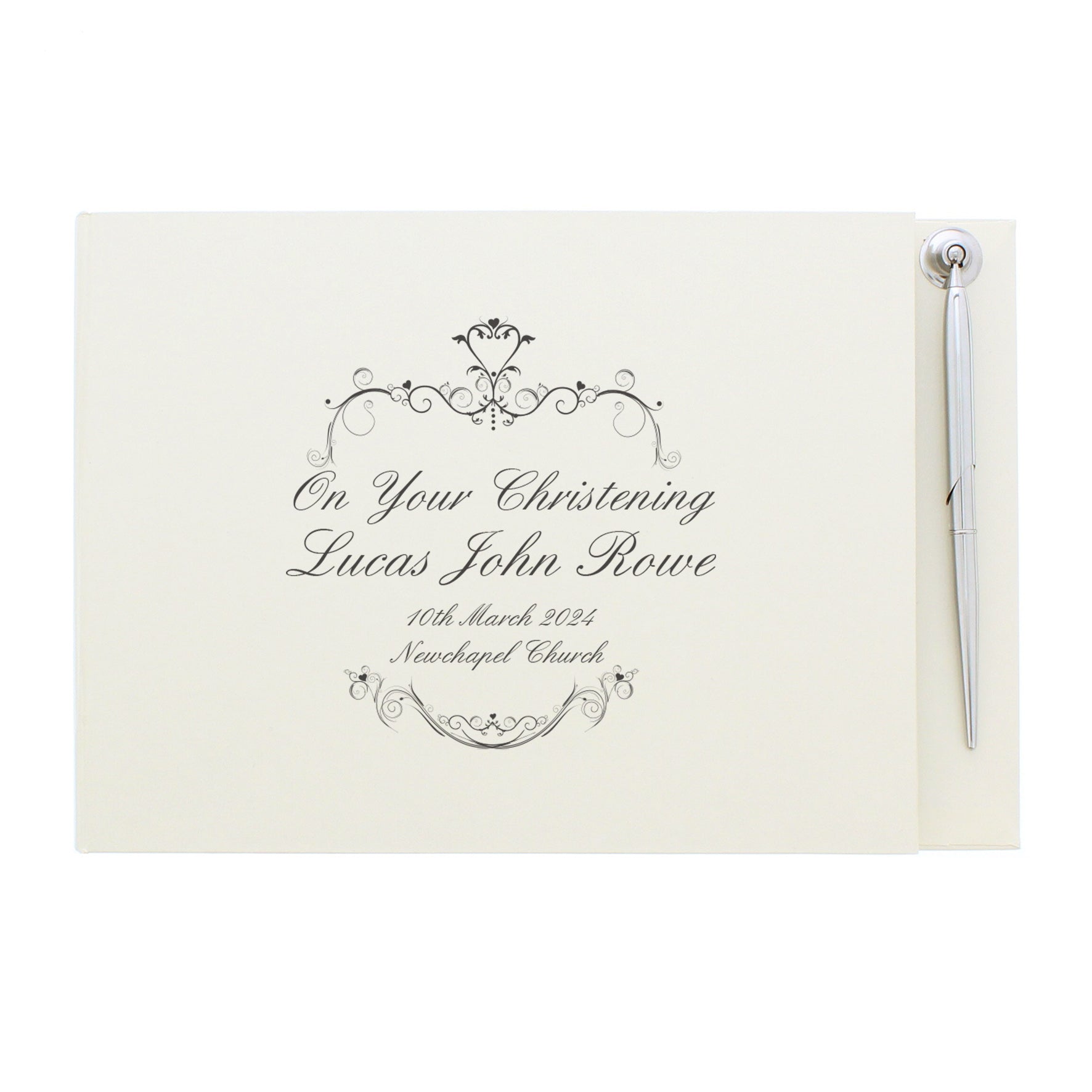 Personalised Ornate Swirl Hardback Guest Book & Pen - MK&JD Gifts