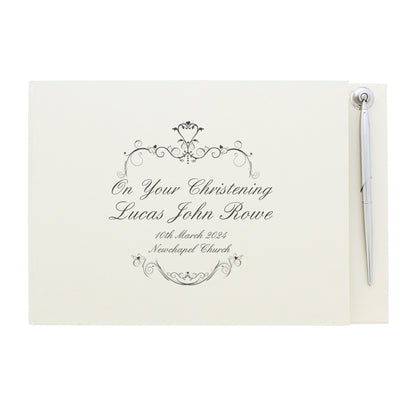 Personalised Ornate Swirl Hardback Guest Book & Pen - MK&JD Gifts