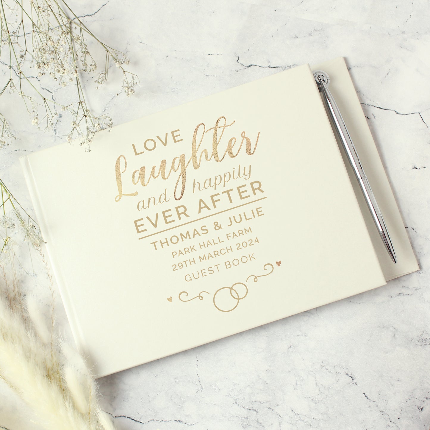 Personalised Happily Ever After Wedding Hardback Guest Book & Pen - MK&JD Gifts