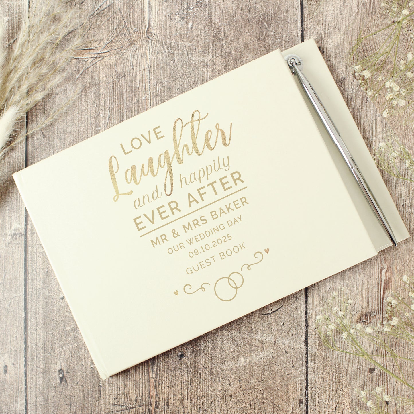 Personalised Happily Ever After Wedding Hardback Guest Book & Pen - MK&JD Gifts