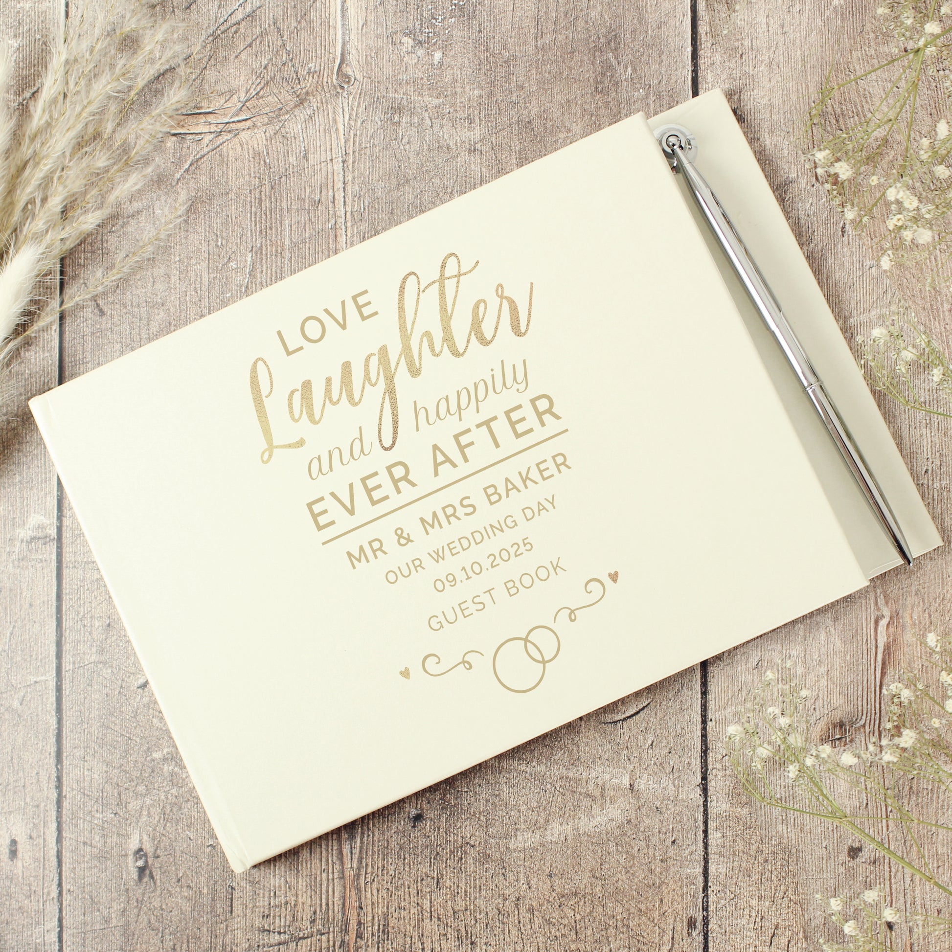 Personalised Happily Ever After Wedding Hardback Guest Book & Pen - MK&JD Gifts