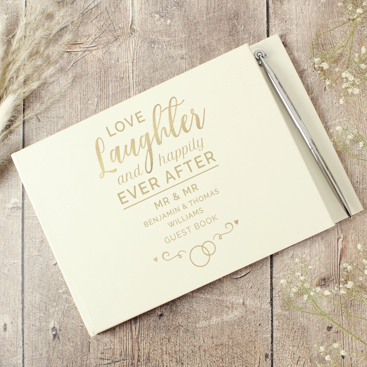 Personalised Happily Ever After Wedding Hardback Guest Book & Pen - MK&JD Gifts