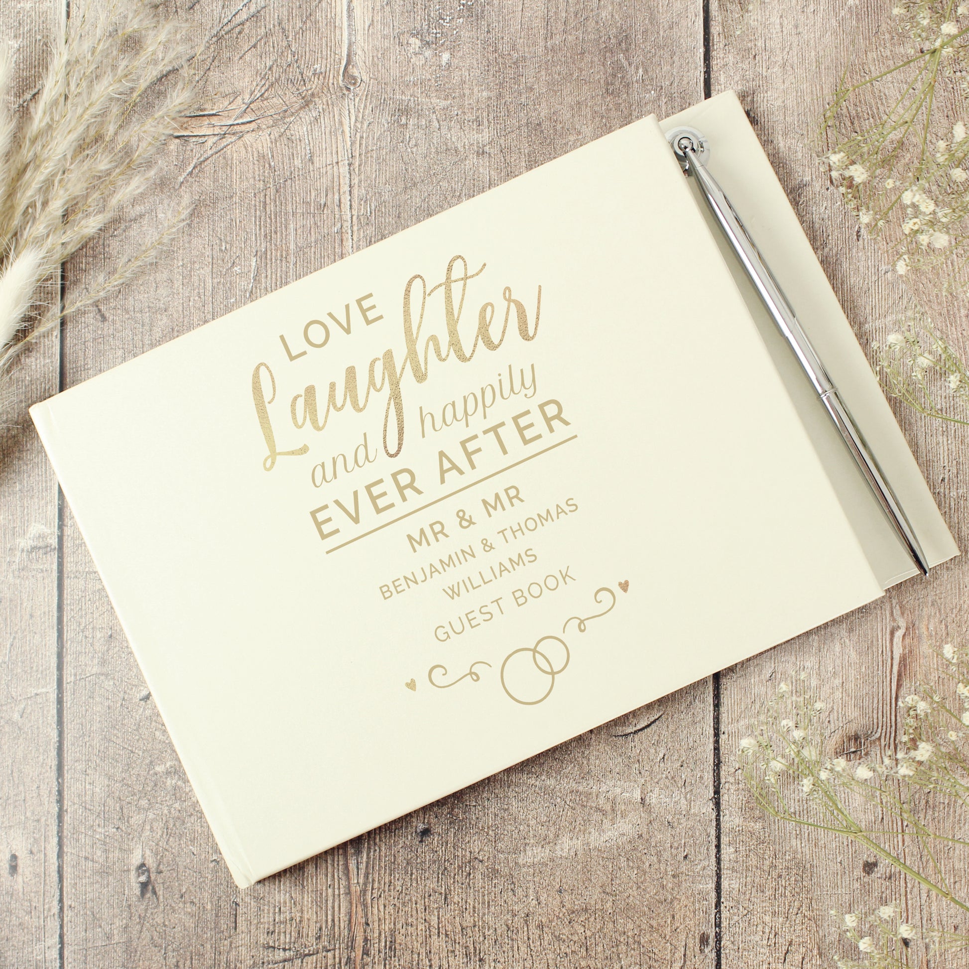 Personalised Happily Ever After Wedding Hardback Guest Book & Pen - MK&JD Gifts