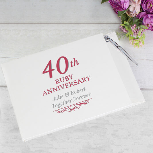 Personalised 40th Ruby Anniversary Hardback Guest Book & Pen - MK&JD Gifts