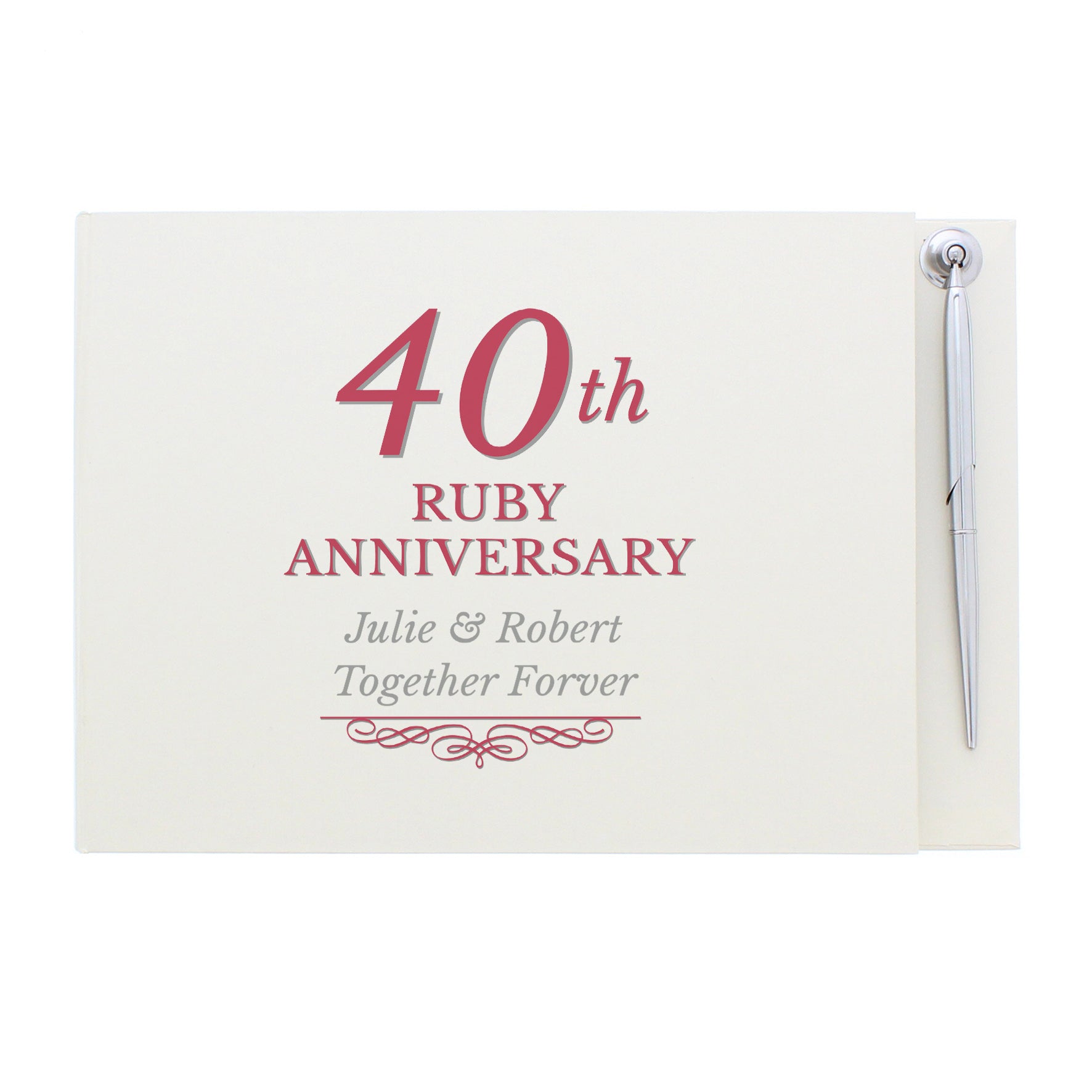 Personalised 40th Ruby Anniversary Hardback Guest Book & Pen - MK&JD Gifts