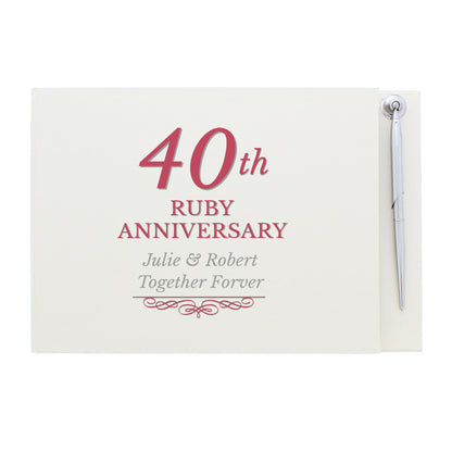 Personalised 40th Ruby Anniversary Hardback Guest Book & Pen - MK&JD Gifts