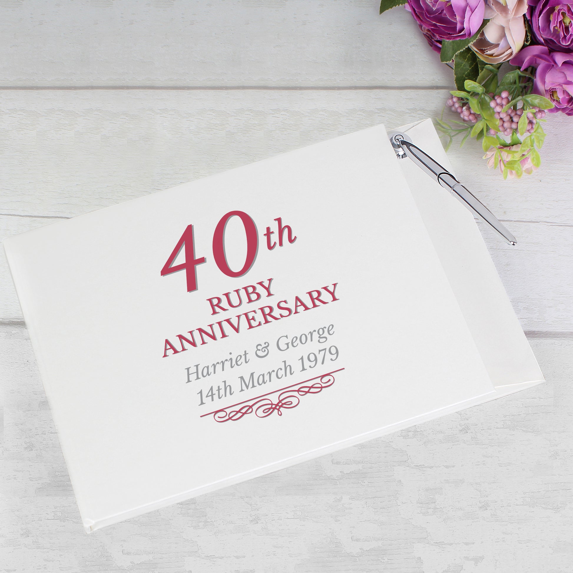 Personalised 40th Ruby Anniversary Hardback Guest Book & Pen - MK&JD Gifts