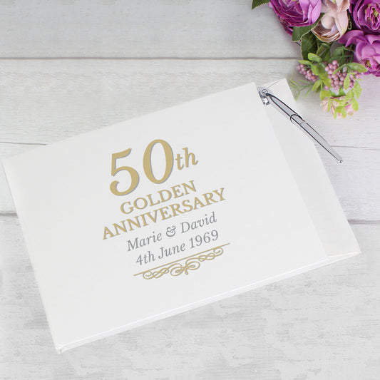 Personalised 50th Golden Anniversary Hardback Guest Book & Pen - MK&JD Gifts