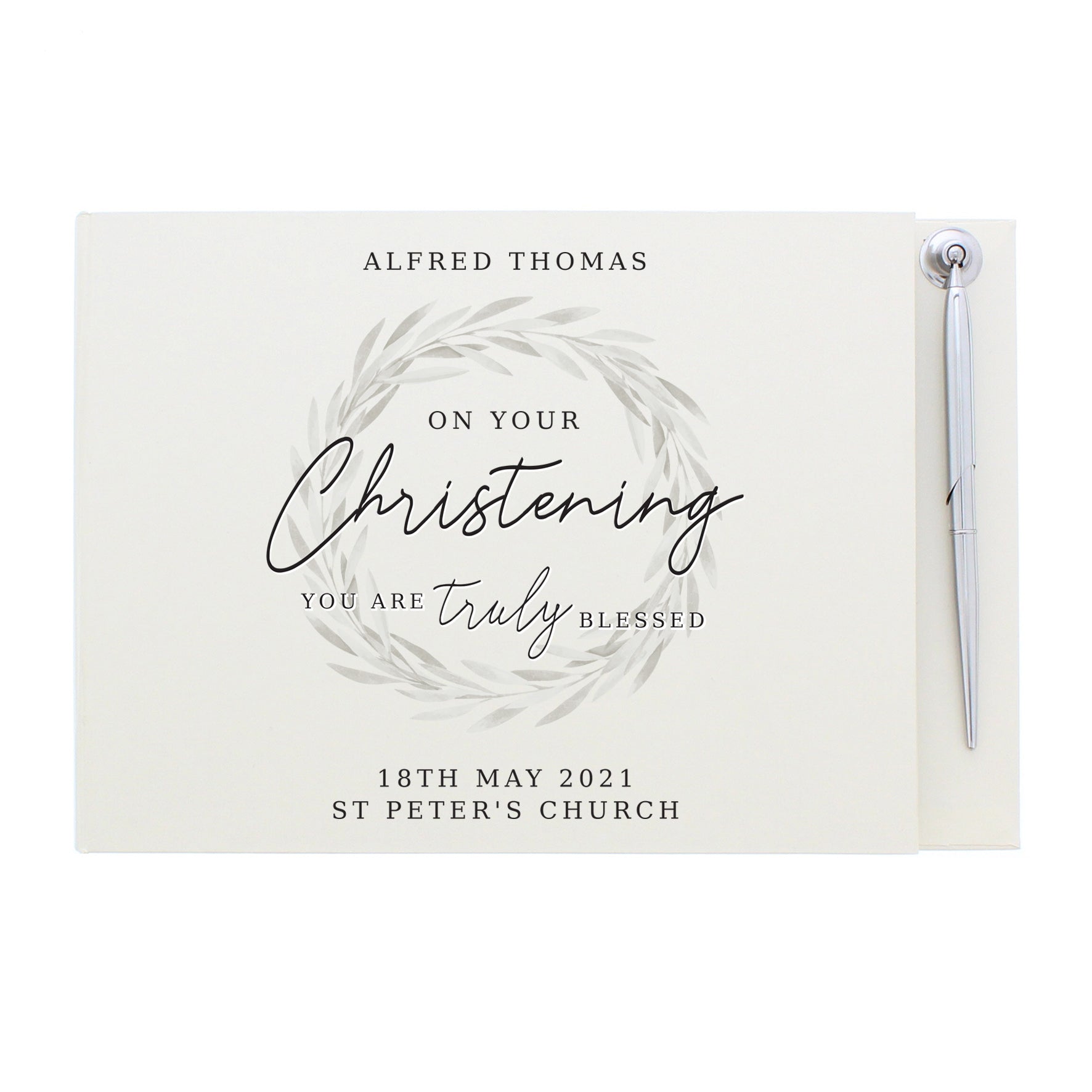 Personalised 'Truly Blessed' Christening Hardback Guest Book & Pen - MK&JD Gifts