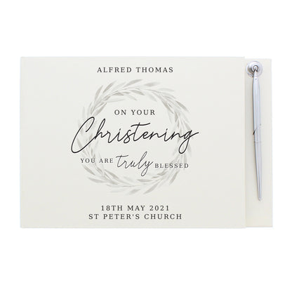Personalised 'Truly Blessed' Christening Hardback Guest Book & Pen - MK&JD Gifts