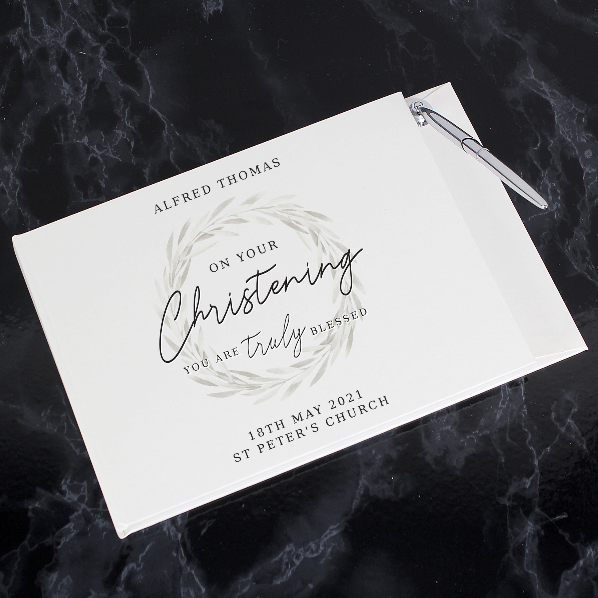 Personalised 'Truly Blessed' Christening Hardback Guest Book & Pen - MK&JD Gifts