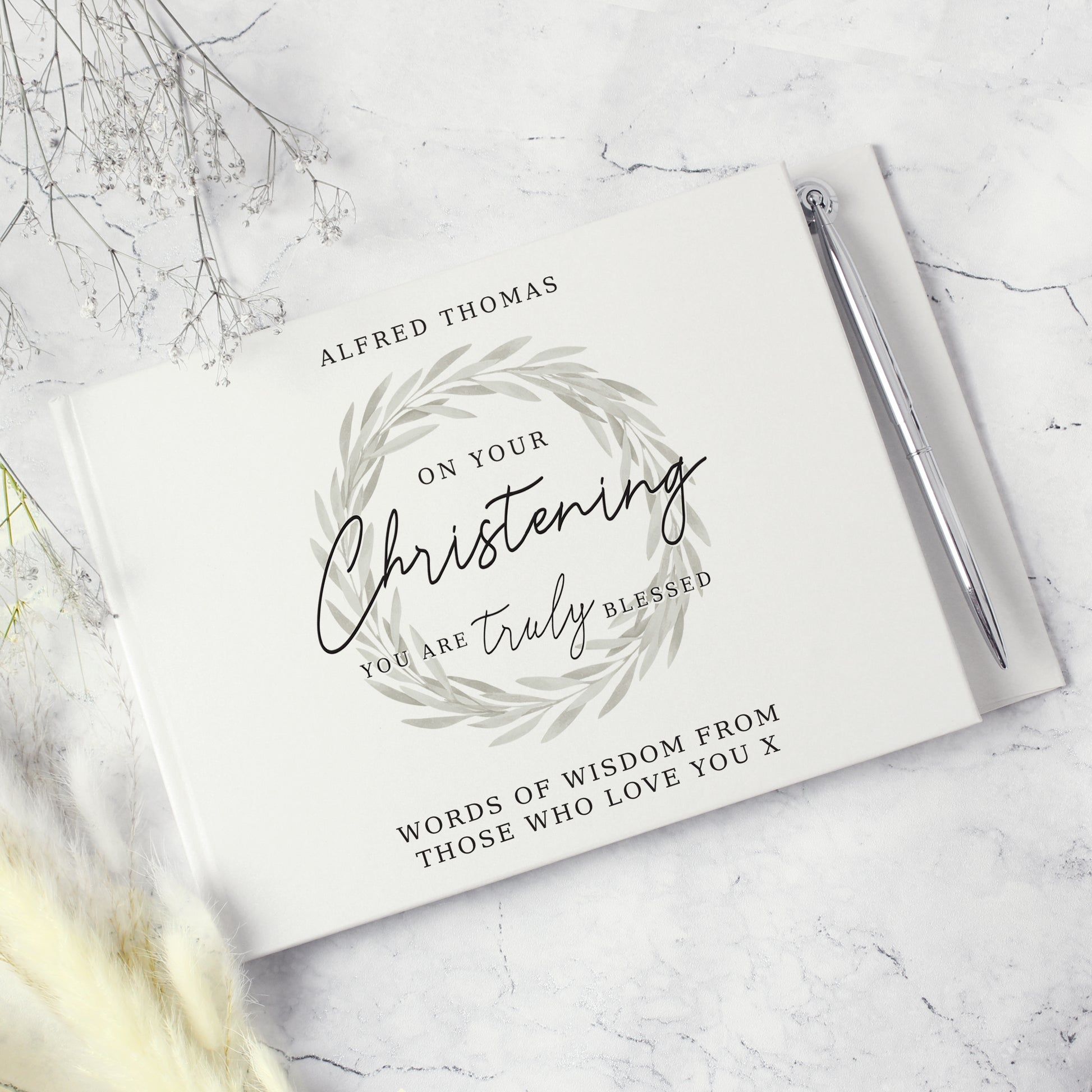 Personalised 'Truly Blessed' Christening Hardback Guest Book & Pen - MK&JD Gifts